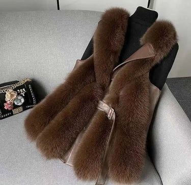 Faux Fur Sleeveless Belted Vest Coat